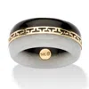 Palm Beach Jewelry Round Black And White Jade 14k Yellow Gold "greek Key" Ring In White