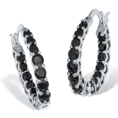 Palm Beach Jewelry Round Black Crystal Silvertone Hoop Earrings