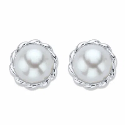 Palm Beach Jewelry Round Cream Simulated Pearl Silvertone Banded Halo Button Earrings