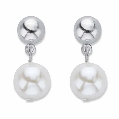 Palm Beach Jewelry Round Cream Simulated Pearl Silvertone Drop Earrings (10mm) 1"
