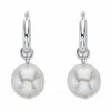 Palm Beach Jewelry Round Cream Simulated Pearl Silvertone Drop Hoop Earrings 11/3" (14mm)