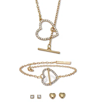 Palm Beach Jewelry Round Crystal 14k Yellow Gold-plated Heart Jewelry Set In White
