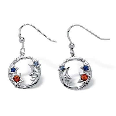 Palm Beach Jewelry Round Crystal .925 Sterling Silver Antique-finish Moon And Stars Drop Earrings