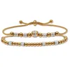 Palm Beach Jewelry Round Crystal Gold Ion-plated Stainless Steel Beaded Bracelet Set 7-inch