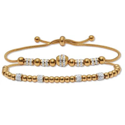 Palm Beach Jewelry Round Crystal Gold Ion-plated Stainless Steel Beaded Bracelet Set 7-inch