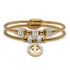 Palm Beach Jewelry Round Crystal Gold Ion-plated Stainless Steel Cross Charm Bracelet Set 7-inch