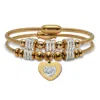 Palm Beach Jewelry Round Crystal Gold Ion-plated Stainless Steel Heart Charm Bracelet Set 7-inch