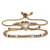 Palm Beach Jewelry Round Crystal Gold Ion-plated Stainless Steel Heart Charm Bracelet Set 7-inch