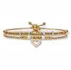 Palm Beach Jewelry Round Crystal Gold Ion-plated Stainless Steel Heart Charm Bracelet Set 7-inch