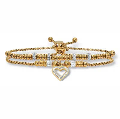 Palm Beach Jewelry Round Crystal Gold Ion-plated Stainless Steel Heart Charm Bracelet Set 7-inch