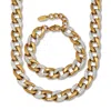 Palm Beach Jewelry Round Crystal Gold Ion-plated Stainless Steel Link Necklace Set 18 To 20-inch