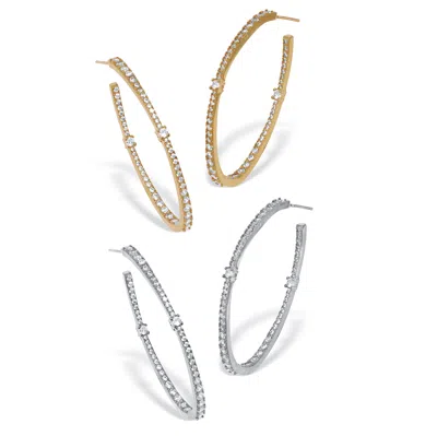 Palm Beach Jewelry Round Crystal Goldtone And Silvertone Hoop Earrings Set, 46mm In White