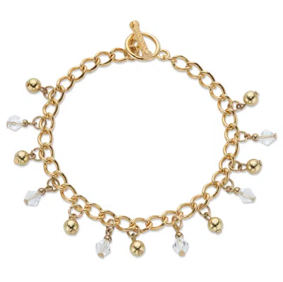 Palm Beach Jewelry Round Crystal Goldtone Beaded Toggle Charm Bracelet 7.5"