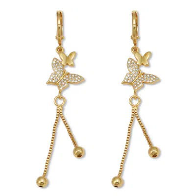Palm Beach Jewelry Round Crystal Goldtone Butterfly Drop Earrings 13x5mm