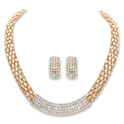 Palm Beach Jewelry Round Crystal Goldtone Earring And Snake-link Choker Necklace Set 17"-20"