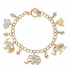 Palm Beach Jewelry Round Crystal Goldtone Elephant Charm Beaded Toggle Bracelet 7.5"