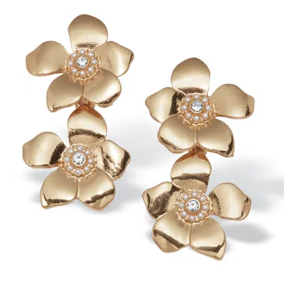Palm Beach Jewelry Round Crystal Goldtone Flower Drop Earrings, 50x30mm In White