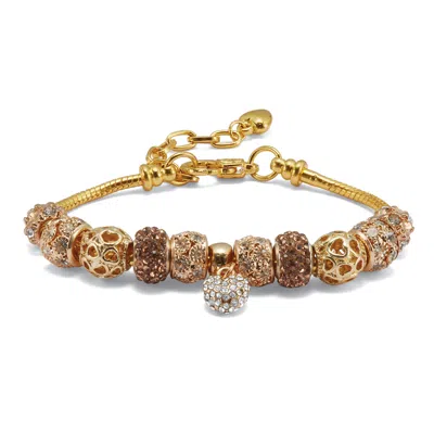 Palm Beach Jewelry Round Crystal Goldtone Hanging Heart Charm Bracelet 7 To 9-inch