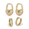 Palm Beach Jewelry Round Crystal Goldtone Heart Lock And Hoop Earrings, 2-pair Set In White