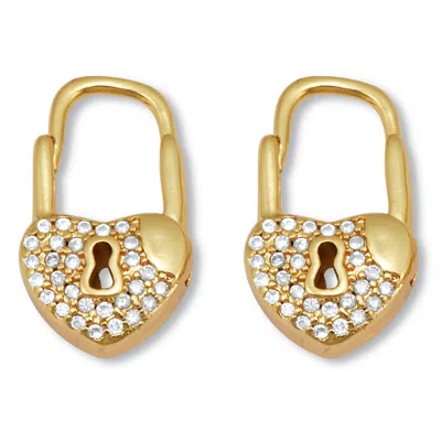 Palm Beach Jewelry Round Crystal Goldtone Heart Lock Drop Earrings