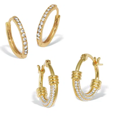 Palm Beach Jewelry Round Crystal Goldtone Hoop Earrings, 2-pair Set In White