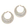Palm Beach Jewelry Round Crystal Goldtone Leaf Hoop Earrings 2 1/3"