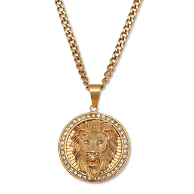 Palm Beach Jewelry Round Crystal Goldtone Lion's Head Necklace 26-inch In White