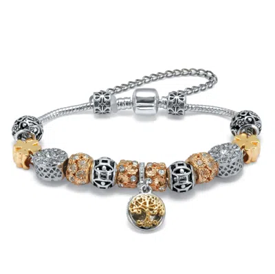 Palm Beach Jewelry Round Crystal Silvertone Antiqued Charm Bracelet, 7 To 9-inch