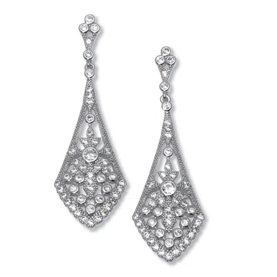 Palm Beach Jewelry Round Crystal Silvertone Antiqued Drop Earrings, 50x15mm