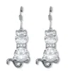 Palm Beach Jewelry Round Crystal Silvertone Cat Earrings
