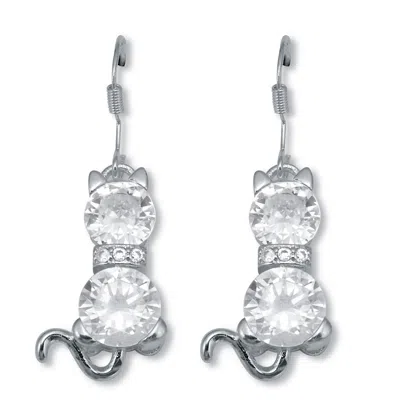Palm Beach Jewelry Round Crystal Silvertone Cat Earrings