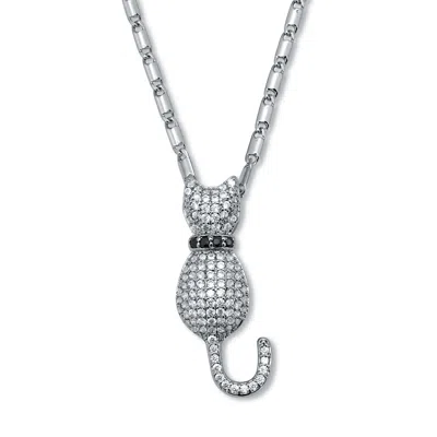 Palm Beach Jewelry Round Crystal Silvertone Cat Pendant Necklace 20 To 22-inch
