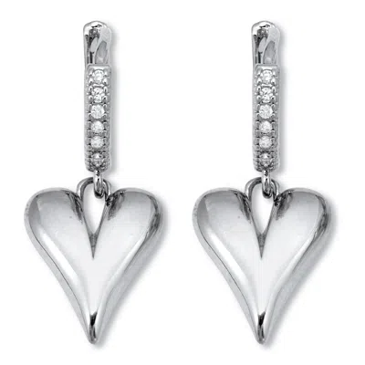 Palm Beach Jewelry Round Crystal Silvertone Dangling Heart Hoop Earrings, 28mm