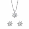 Palm Beach Jewelry Round Crystal Silvertone Flower Stud Earring And Pendant Necklace Set 18"