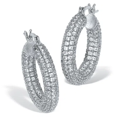 Palm Beach Jewelry Round Crystal Silvertone Hoop Earrings