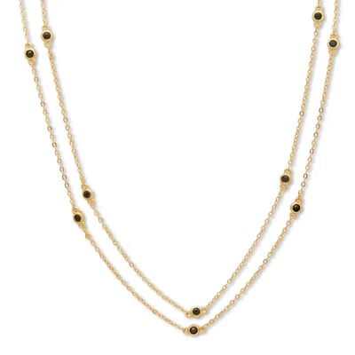 Palm Beach Jewelry Round Cut Black Crystal Goldtone Double Strand Station Necklace 20 Inch