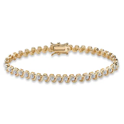 Palm Beach Jewelry Round Diamond Accent S-link Tennis Bracelet Yellow Gold-plated 7.5" In White