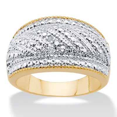 Palm Beach Jewelry Round Diamond Accent Two-tone Gold-plated Stippled Dome Ring In White