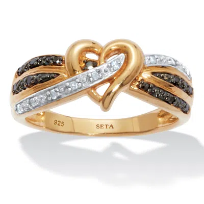Palm Beach Jewelry Round Diamond Gold-plated Sterling Silver Crossover Heart Promise Ring In Yellow
