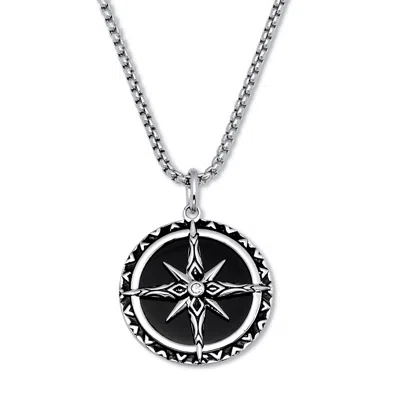Palm Beach Jewelry Round Genuine Black Onyx And Spinel Silvertone Pendant Necklace 24-inch