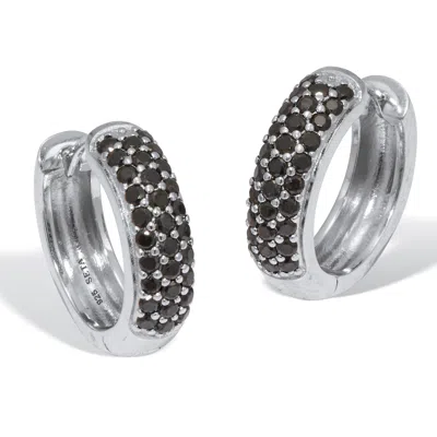 Palm Beach Jewelry Round Genuine Black Spinel Sterling Silver Huggie Earrings