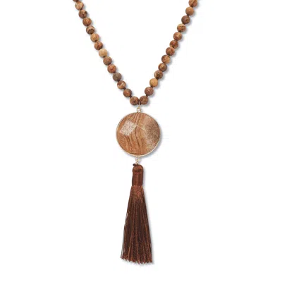 Palm Beach Jewelry Round Genuine Brown Jasper Goldtone Bezel Set Cabochon Beaded Necklace 34 Inch