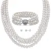 Palm Beach Jewelry Round Genuine Cultured Pearl .925 Silver Earring, Necklace And Bracelet Set 18"