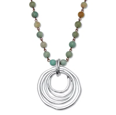Palm Beach Jewelry Round Genuine Green Amazonite Silvertone Drop Pendant Necklace 34-inch