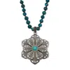 Palm Beach Jewelry Round Genuine Jasper And Simulated Turquoise Silvertone Flower Necklace 34-inch