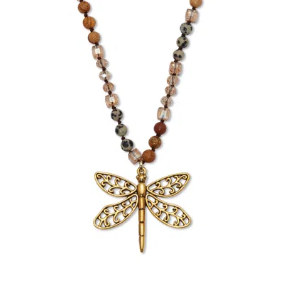 Palm Beach Jewelry Round Genuine Jasper Goldtone Dragonfly Pendant Necklace 34-inch