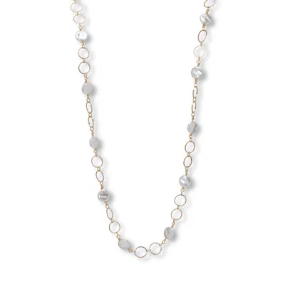 Palm Beach Jewelry Round Genuine Mother Of Pearl Hammered Goldtone Endless Necklace, 40 Inches In White