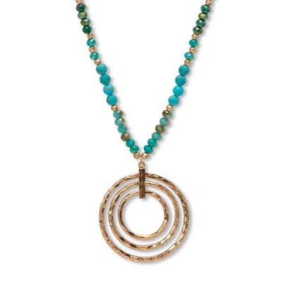 Palm Beach Jewelry Round Genuine Turquoise Hammered Goldtone Endless Necklace, 30 Inches In Multi