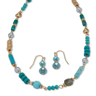 Palm Beach Jewelry Round Genuine Turquoise Hammered Goldtone Endless Necklace, 36 Inches