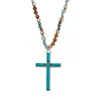 Palm Beach Jewelry Round Genuine Turquoise Silvertone Beaded Cross Necklace 34-inch